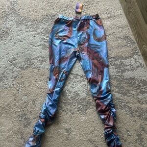 Women Blue & Brown Swirl Leggings